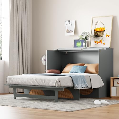 Full Size Murphy Bed Cabinet with USB and Storage Drawer Q685628