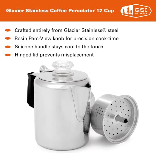 Glacier Stainless Steel Percolator Coffee Pot with Silicone Handle O7869