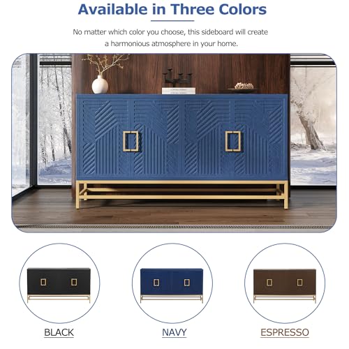 Navy Wooden Accent Storage Cabinet with 4 Doors and Adjustable Shelves G89905