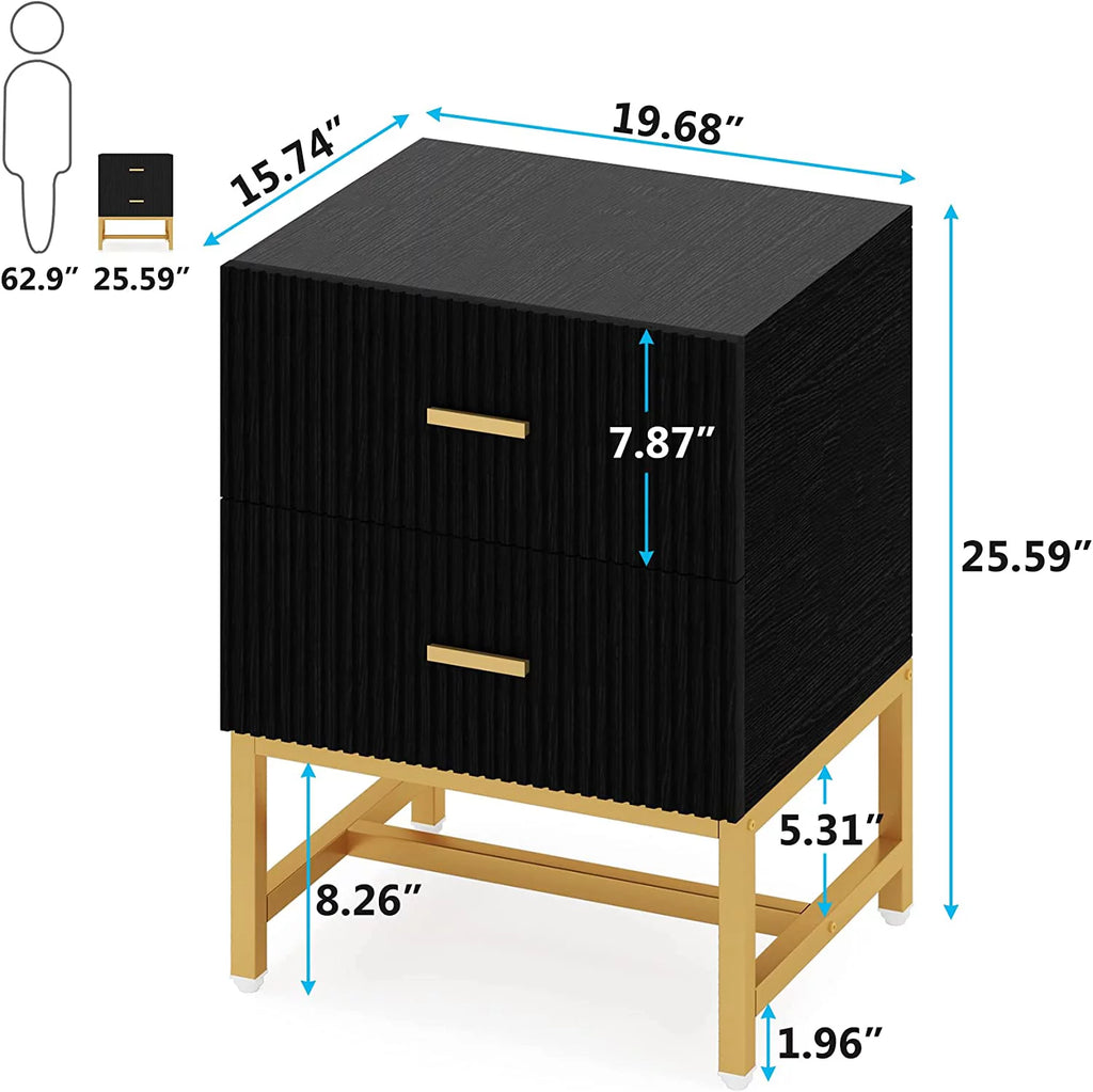 2-Drawer Wood Metal Nightstand S966