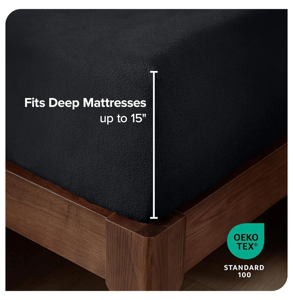 Twin XL Black Deep Pocket Fleece Fitted Sheet S827