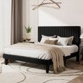 Queen Size Black Velvet Upholstered Platform Bed Frame N569461