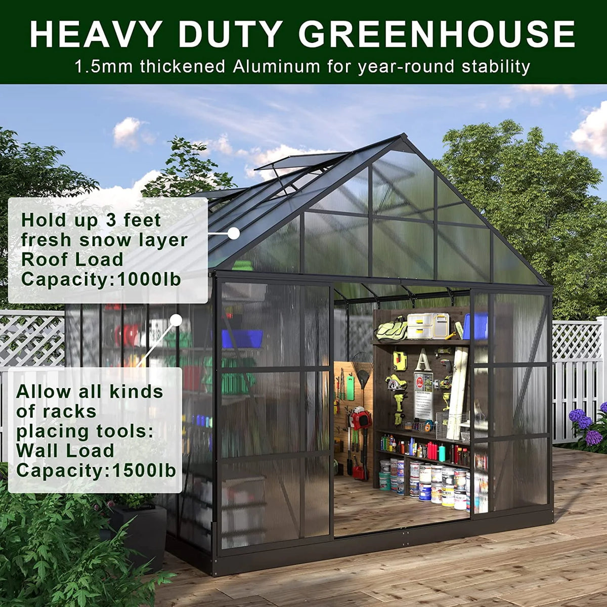 6x12 FT Polycarbonate Greenhouse with Lockable Hinged Door R18038