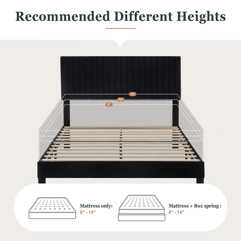 Queen Size Black Velvet Upholstered Platform Bed Frame N569461