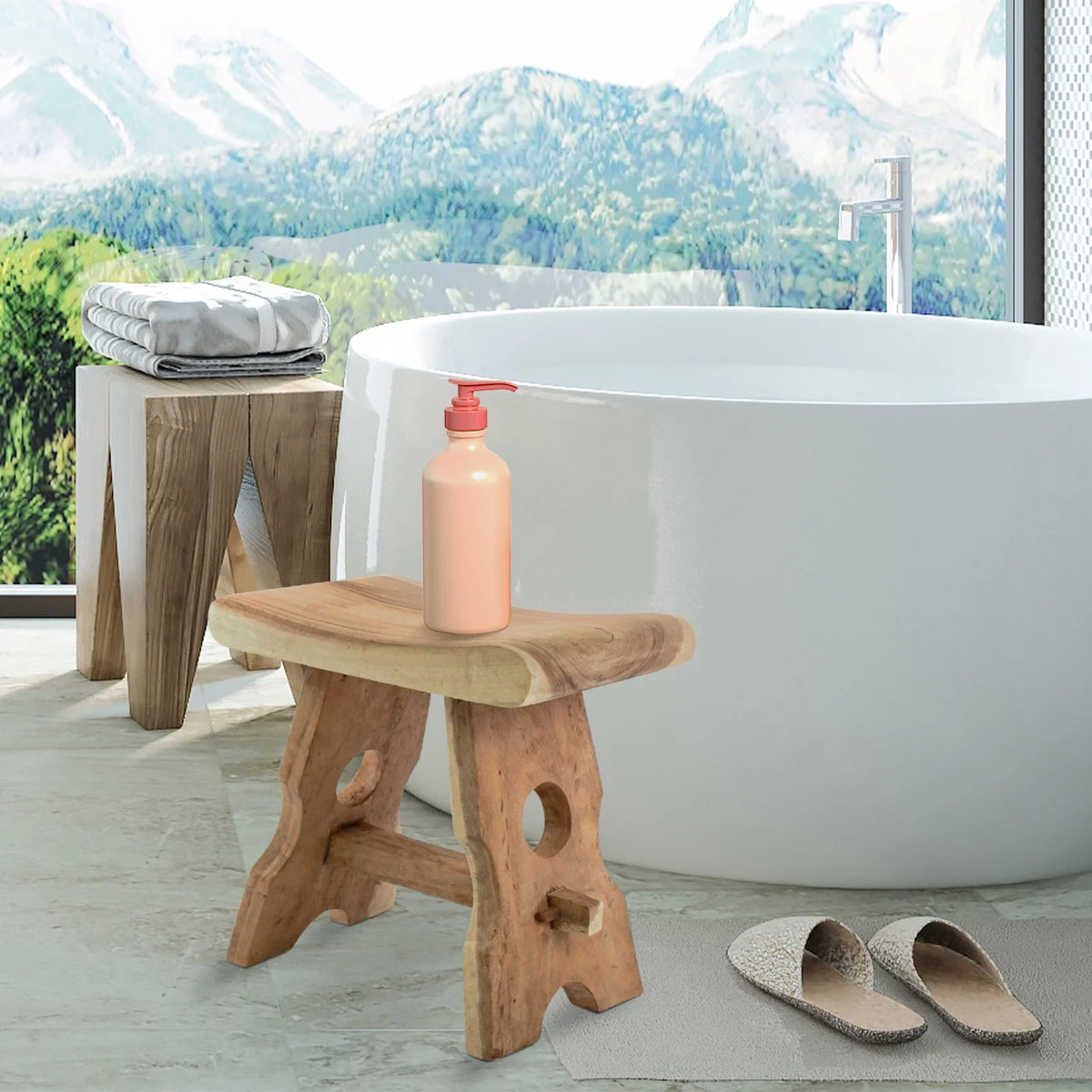 18" Solid Wood Shower Stool Footstool Bench N86176