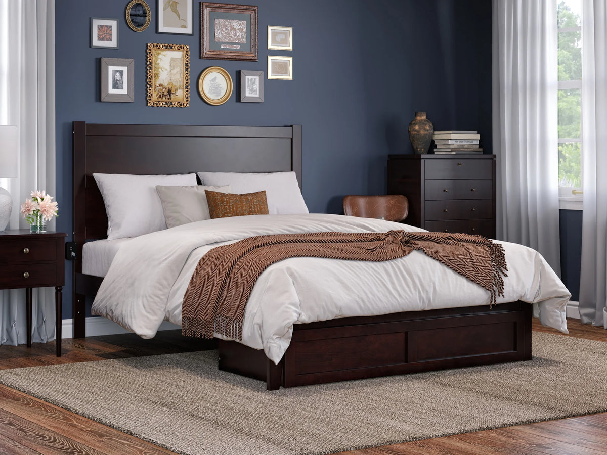 14" Queen Wood Platform Bed Frame with Foot Drawer Storage F43935
