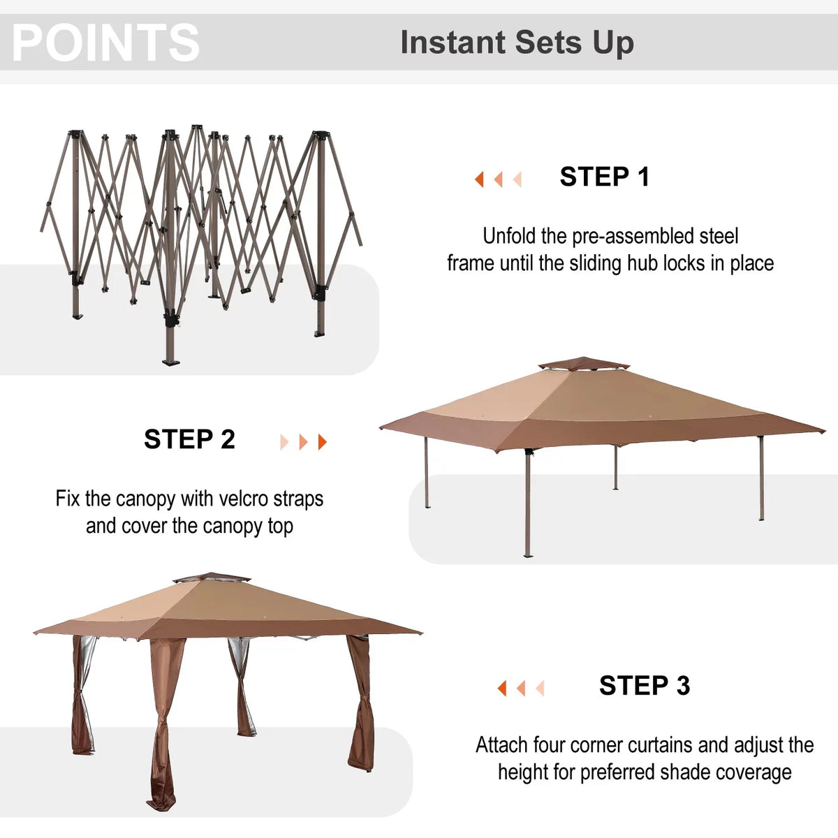 13 x 13 ft Pop Up Canopy Tent Brown E8291