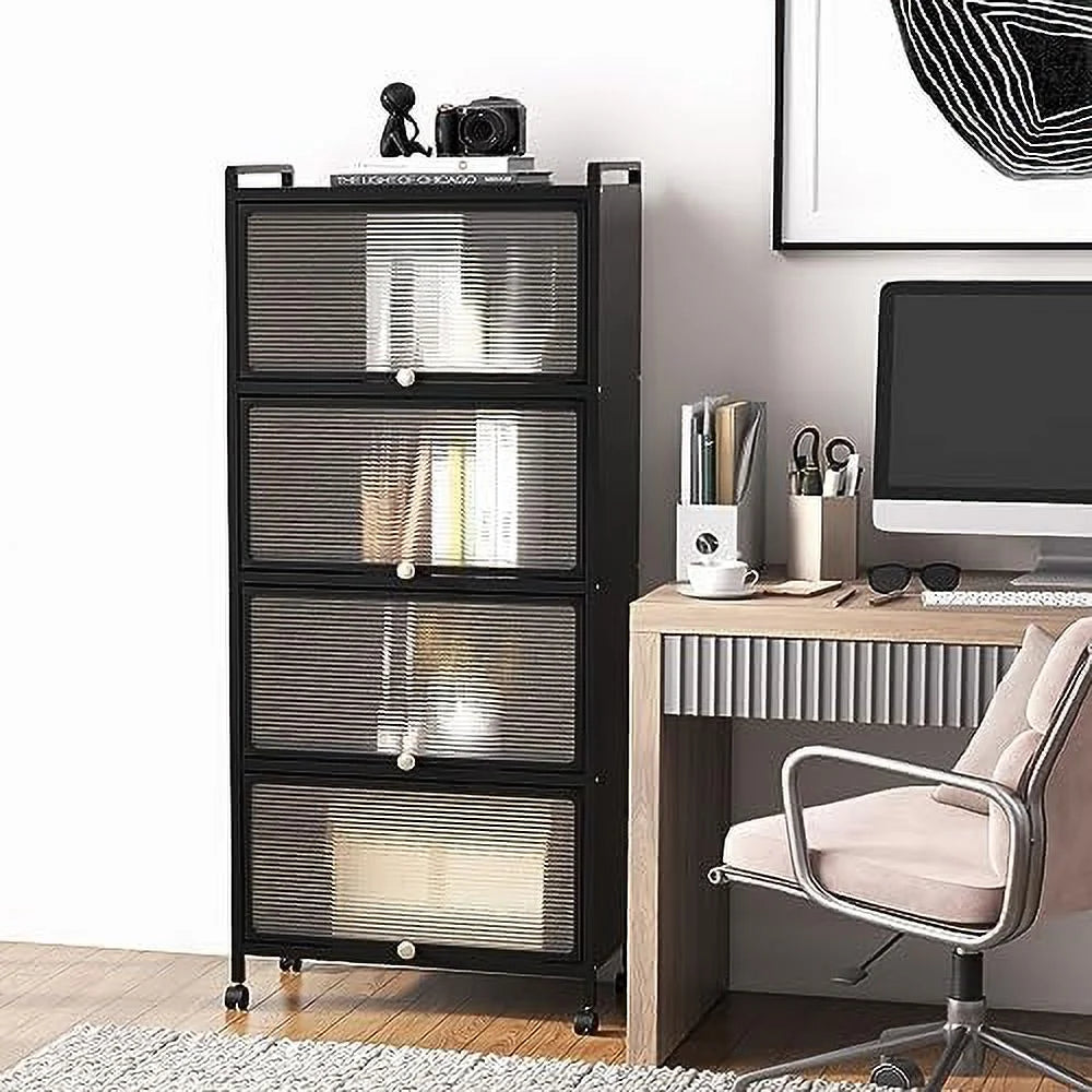 Black 5-Tier Kitchen Cabinet with 4 Rolling Casters H8659