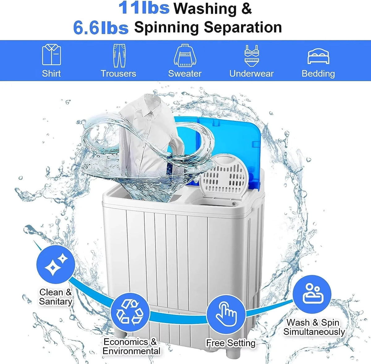 11lbs Washer & 6.6lbs Spin Dryer Combo Washing Machine L1208