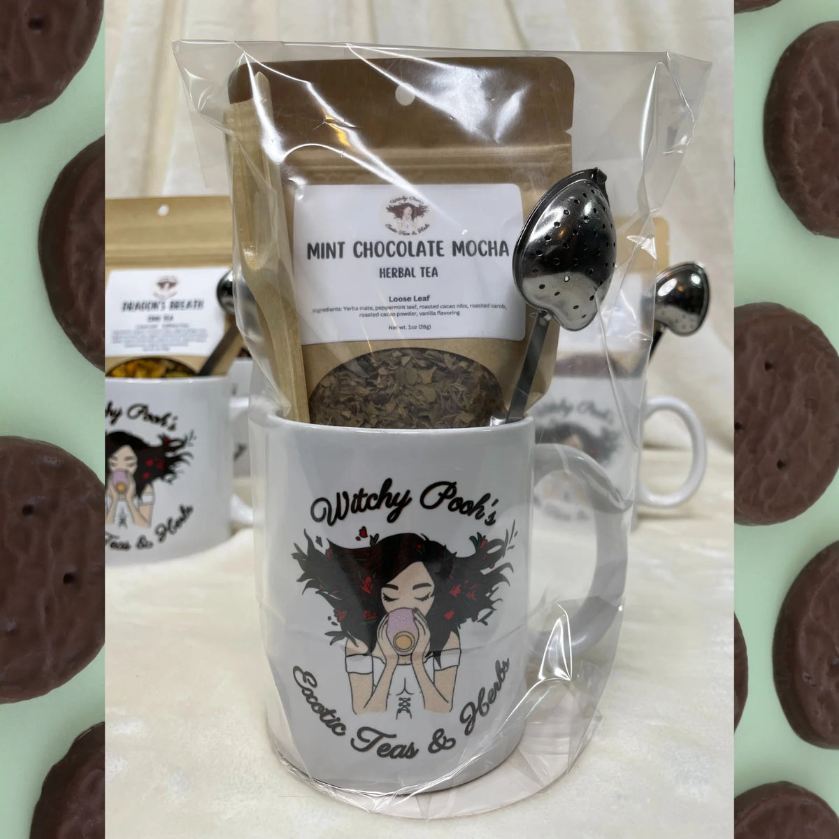 Mint Chocolate Mocha Herbal Tea Gift Mug Set with Heart Infuser C366