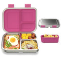 Pink 3 Compartments Leak Proof Stainless Steel Bento Lunch Box U29588