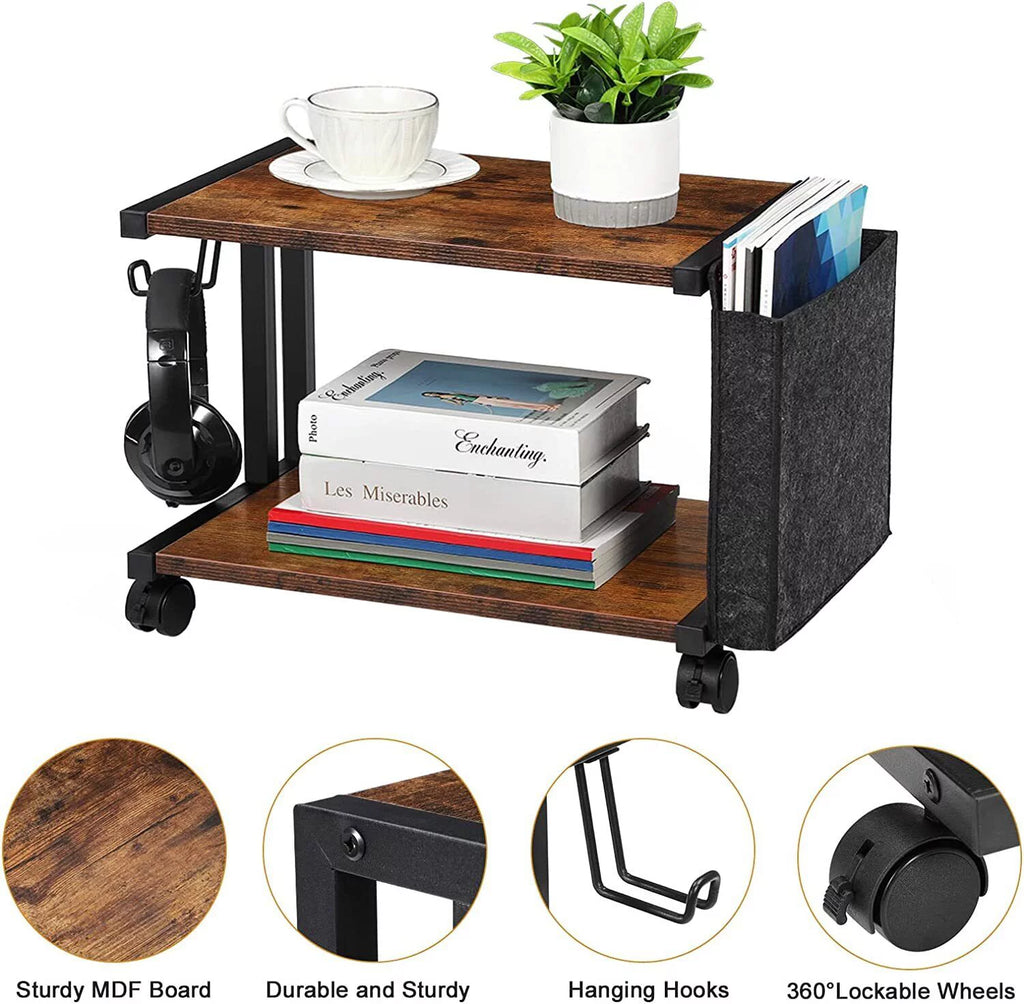 2-Tier Mobile Printer Stand Shelf with Storage Under Desk Printer Cart G942916