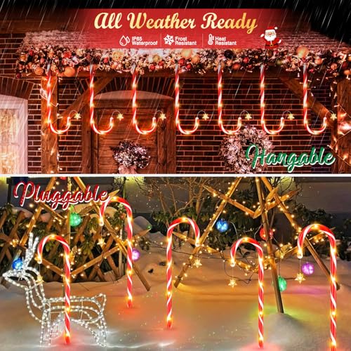 12 Pack Solar Candy Cane Lights, 72 LEDs Waterproof Outdoor Christmas Decorations Z575865
