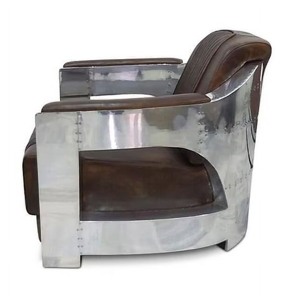 Genuine Leather Polished Aluminum Armchair R708