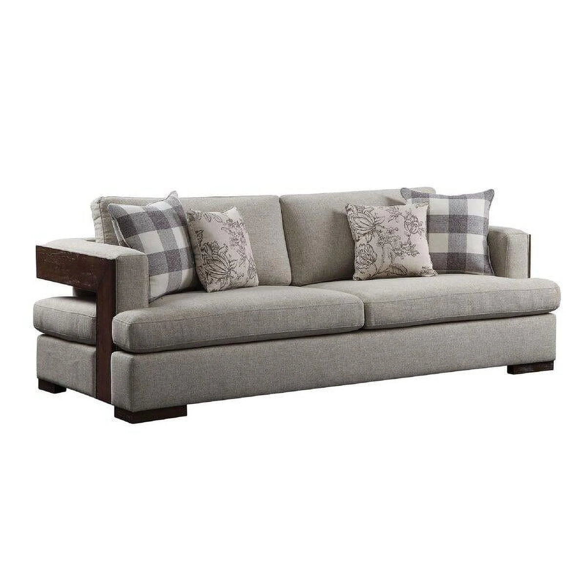 Beige Fabric & Walnut Sofa Loveseat Chair 3pcs D1787