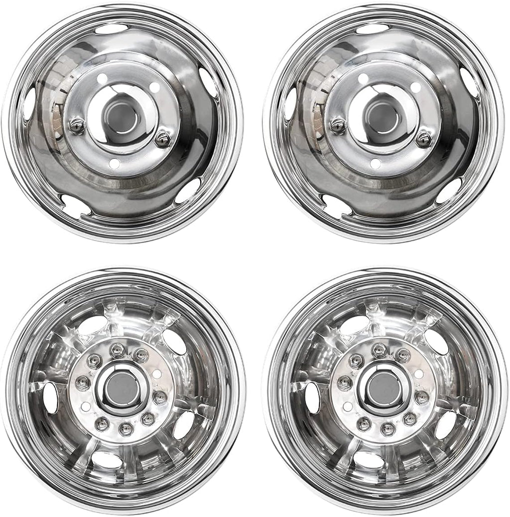 4pcs 17inch Polished Stainless Steel Dually Wheel Simulators, 8 Lug 4 Hand Hole Hubcaps J150337