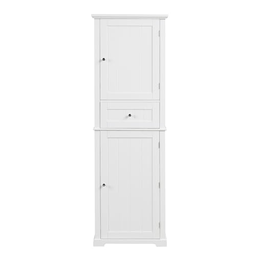 White Tall Bathroom Storage Cabinet with 2 Doors, 5 Shelves, 1 Drawer M74245