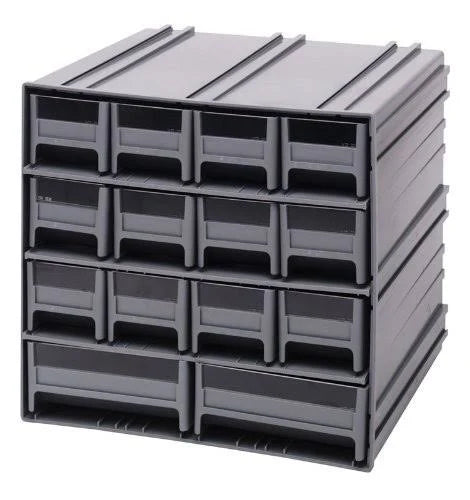 Gray Interlocking Storage Cabinet with 14 Ivory Drawers W931812
