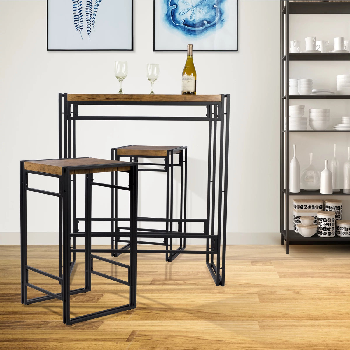 Bar Height 3 Piece Woodgrain Black Dining Table Set J830788