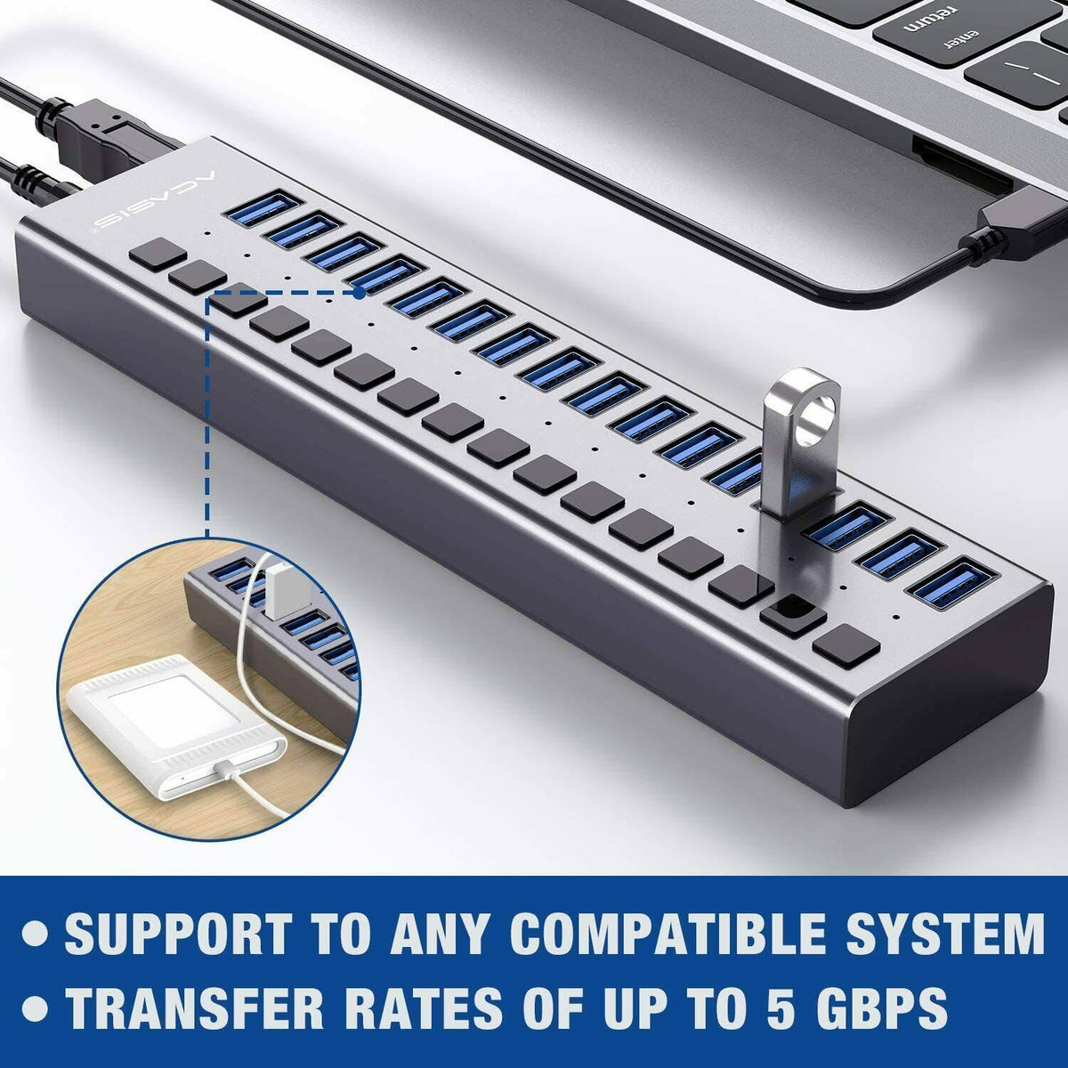 16 Ports 90W USB 3.0 Data Hub V589