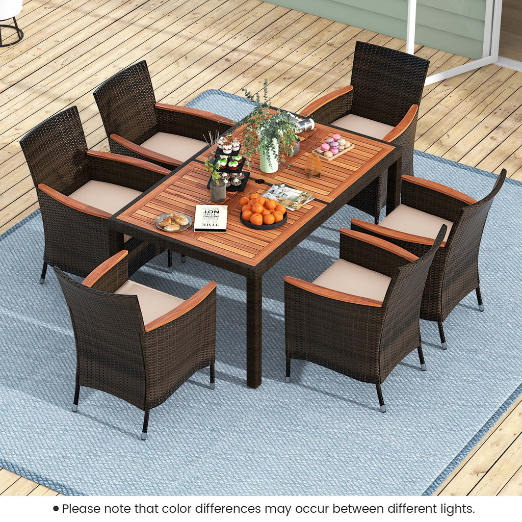 7 Pieces Outdoor Wicker Dining Set with Acacia Wood Table X561082