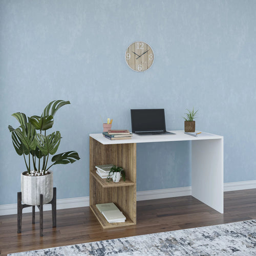 2 Tier White Walnut Modern Desk Q676810
