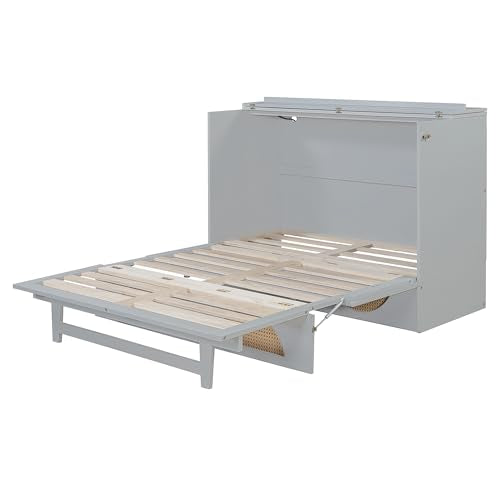 Full Size Murphy Bed Cabinet with USB and Storage Drawer Q685628