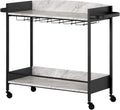 Black and Faux Carrara Marble Mobile Bar Cart U2257