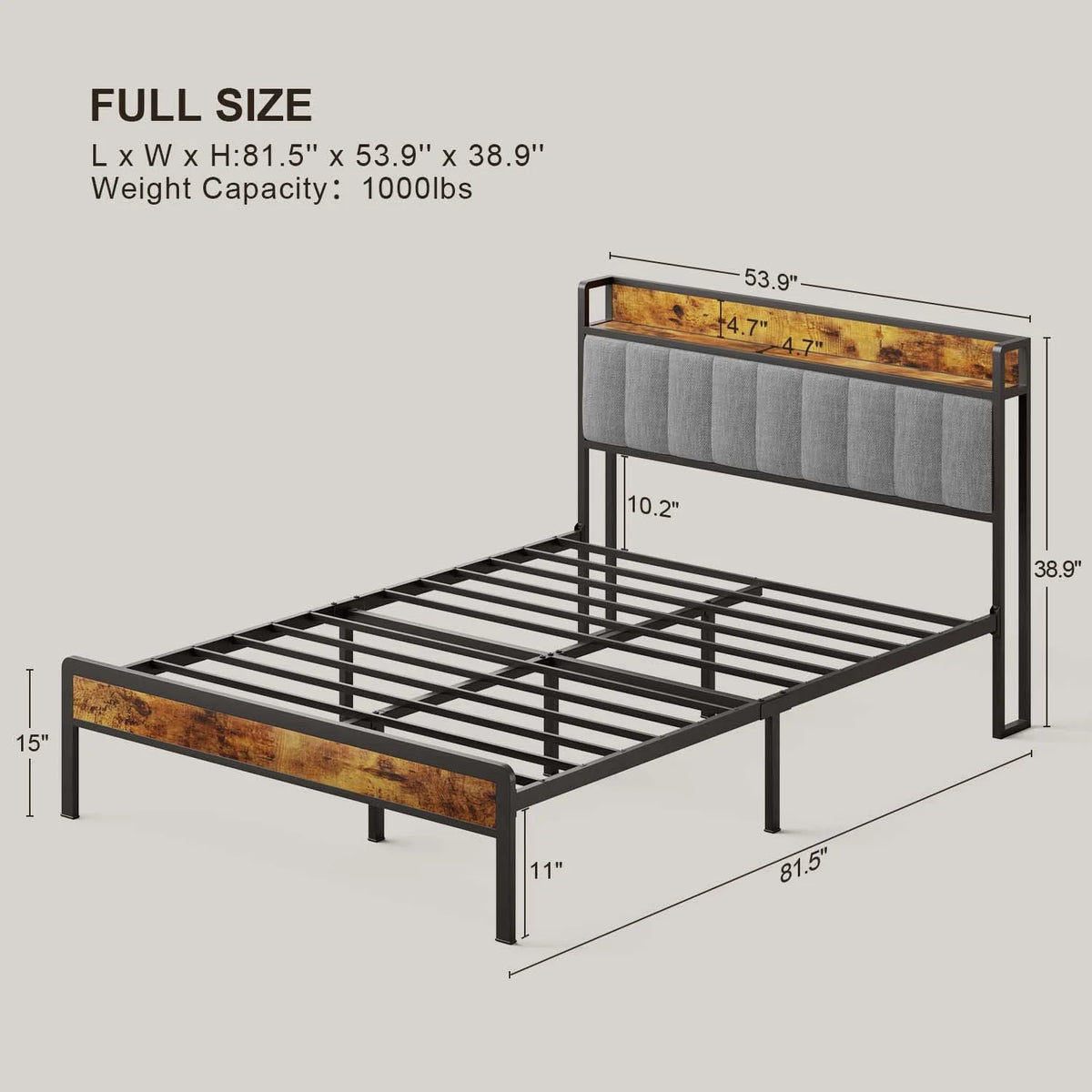 Full Size Storage Headboard Bed Frame O748