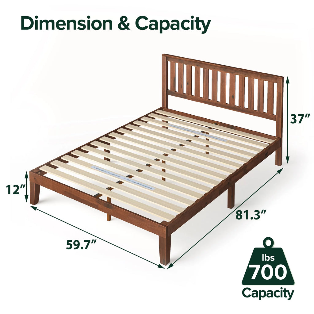 Queen Wood Platform Bed Frame with Headboard J61571