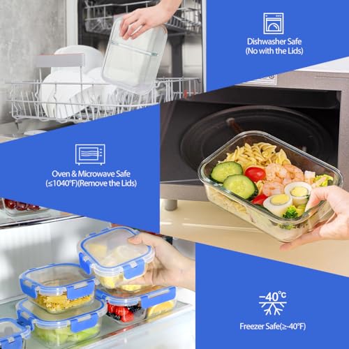 42pcs Glass Food Storage Containers with Lids Set, Blue J545616
