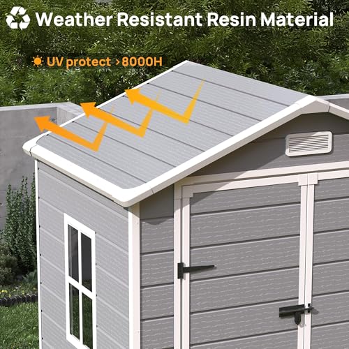Grey White Resin Outdoor Storage Shed with Floor I5621