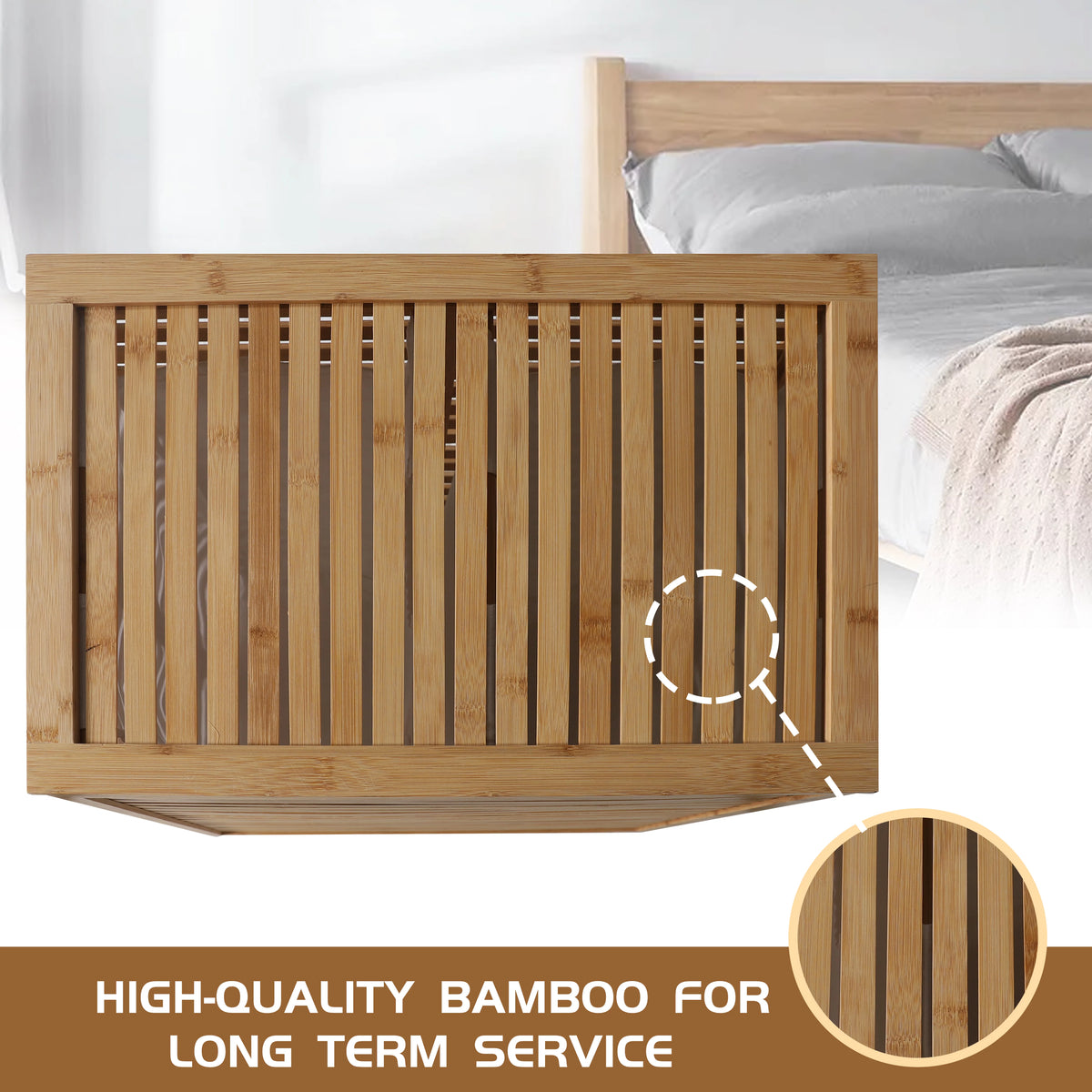 Foldable Bamboo Laundry Hamper with Lid and Liner Bag I6373