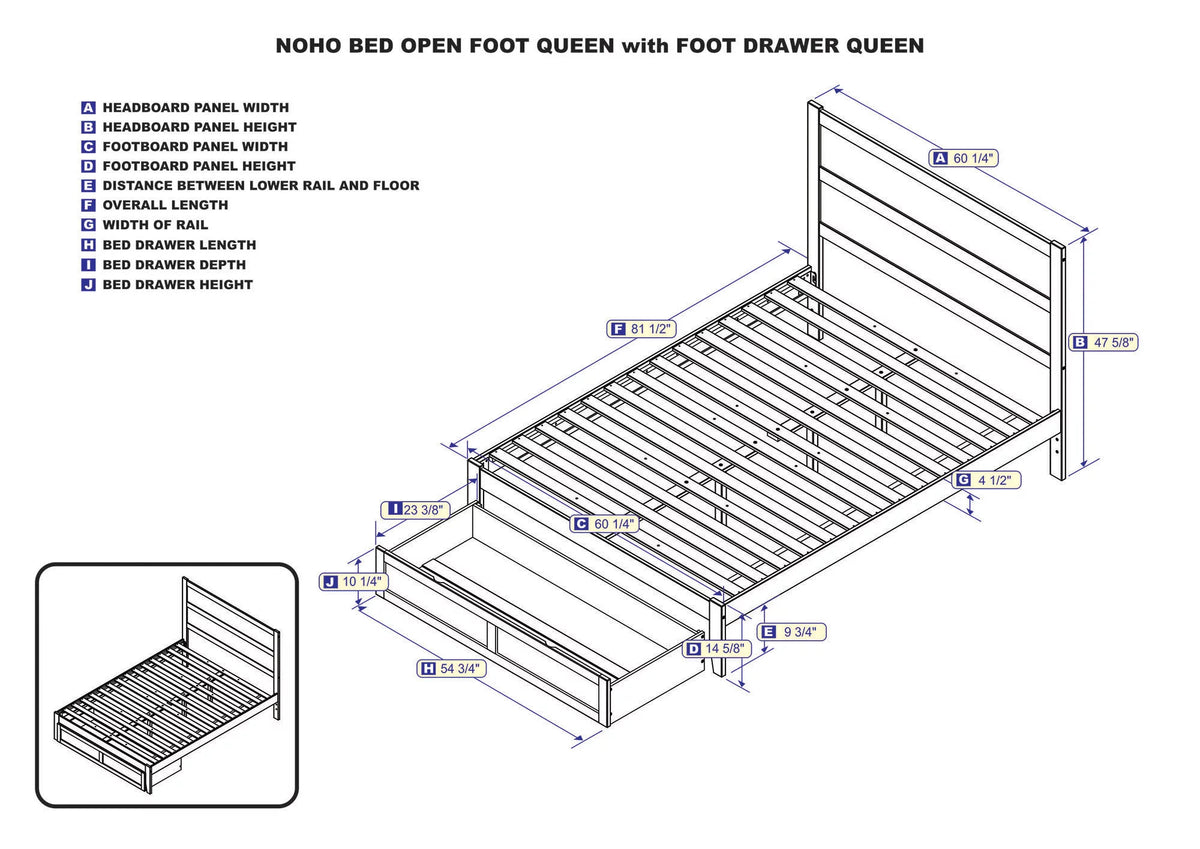 14" Queen Wood Platform Bed Frame with Foot Drawer Storage F43935