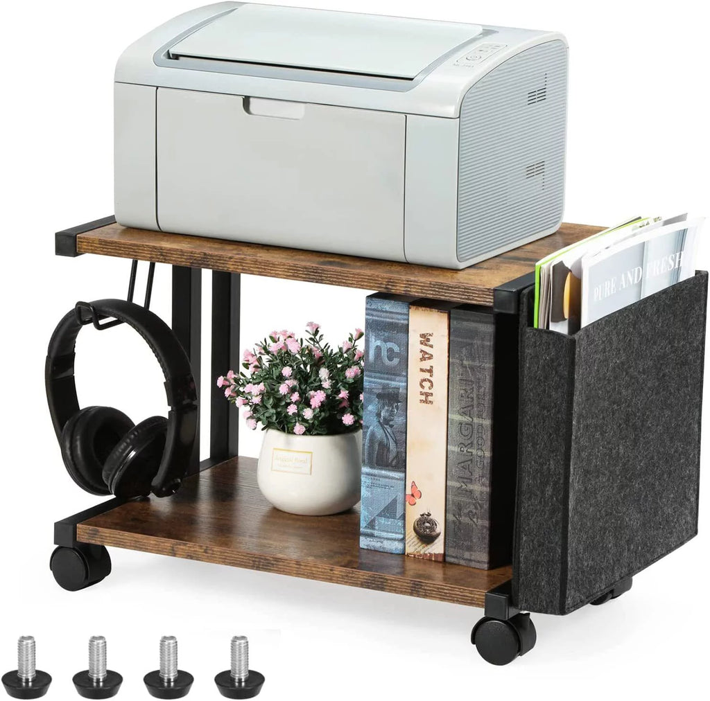 2-Tier Mobile Printer Stand Shelf with Storage Under Desk Printer Cart G942916