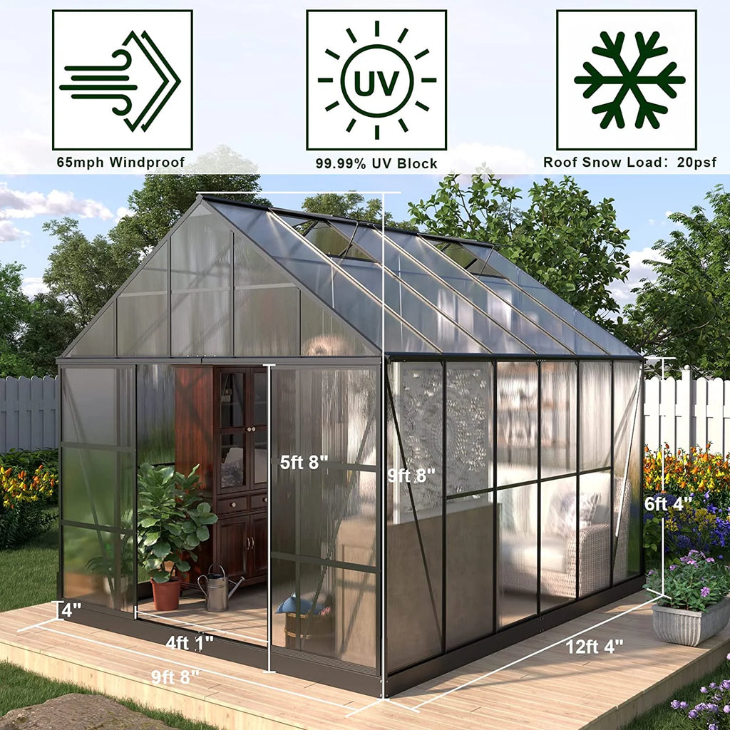 6x12 FT Polycarbonate Greenhouse with Lockable Hinged Door R18038