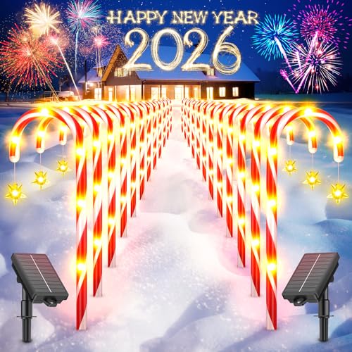 12 Pack Solar Candy Cane Lights, 72 LEDs Waterproof Outdoor Christmas Decorations Z575865