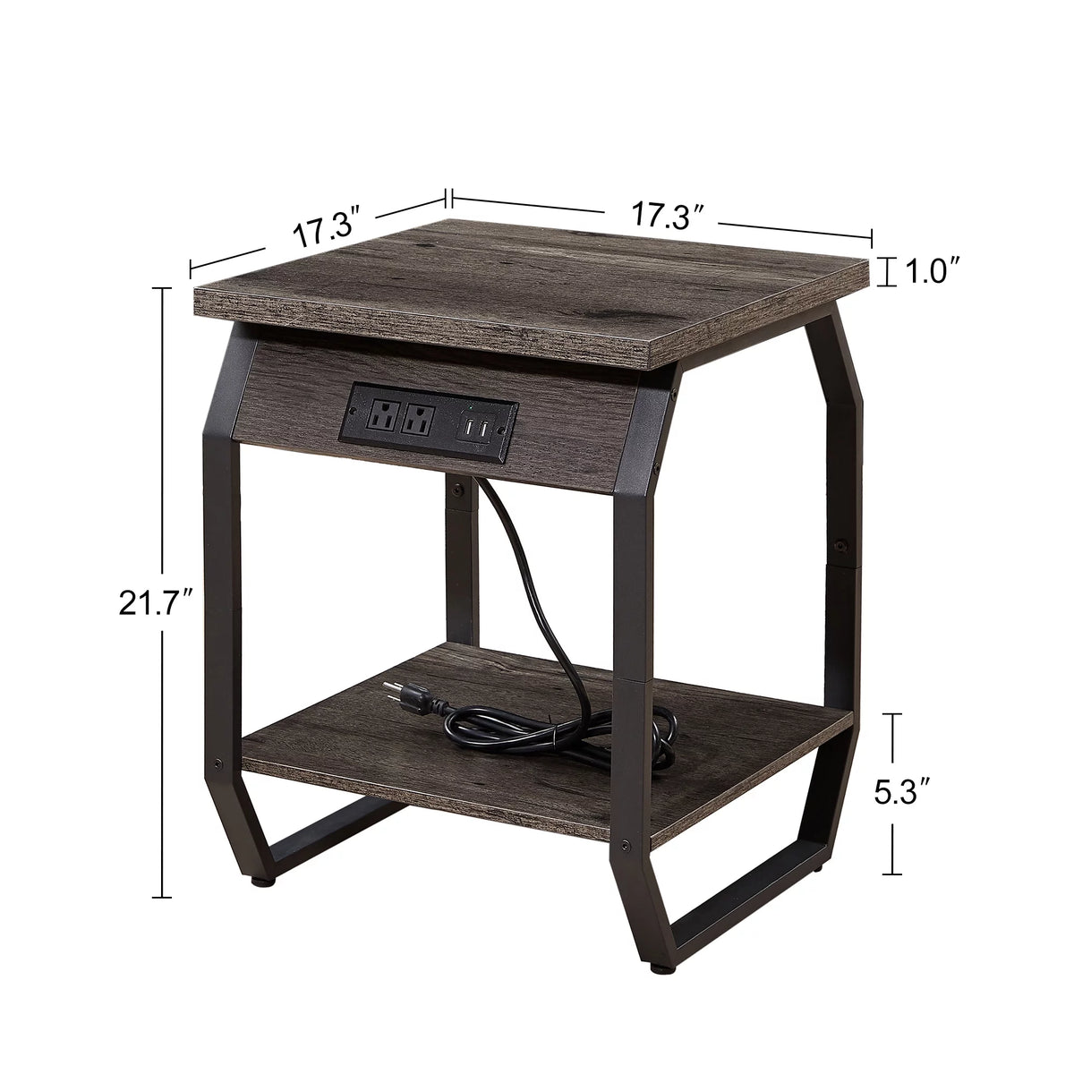 Set of 2 Gray Bedside Tables with Charging Station and Open Shelf K93924