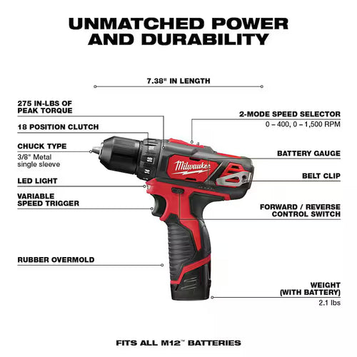 12V Cordless Drill Driver/Impact Combo Kit with Right Angle Drill A597340