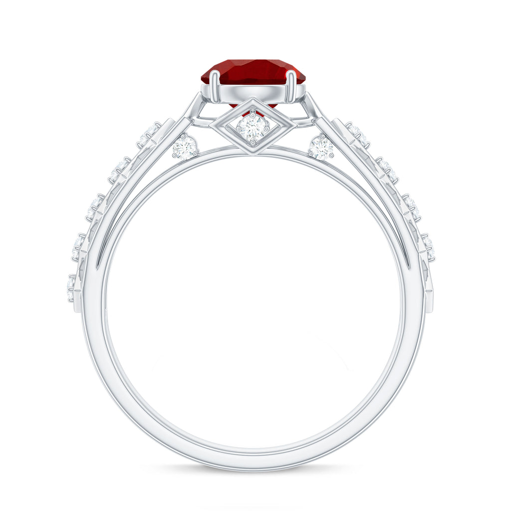 1.25 CT Created Ruby and Diamond Filigree Engagement Ring, 925 Sterling Silver I149675
