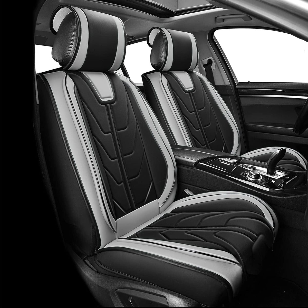 Black+Red Line Leather Car Seat Cover Pack of 2 N480912