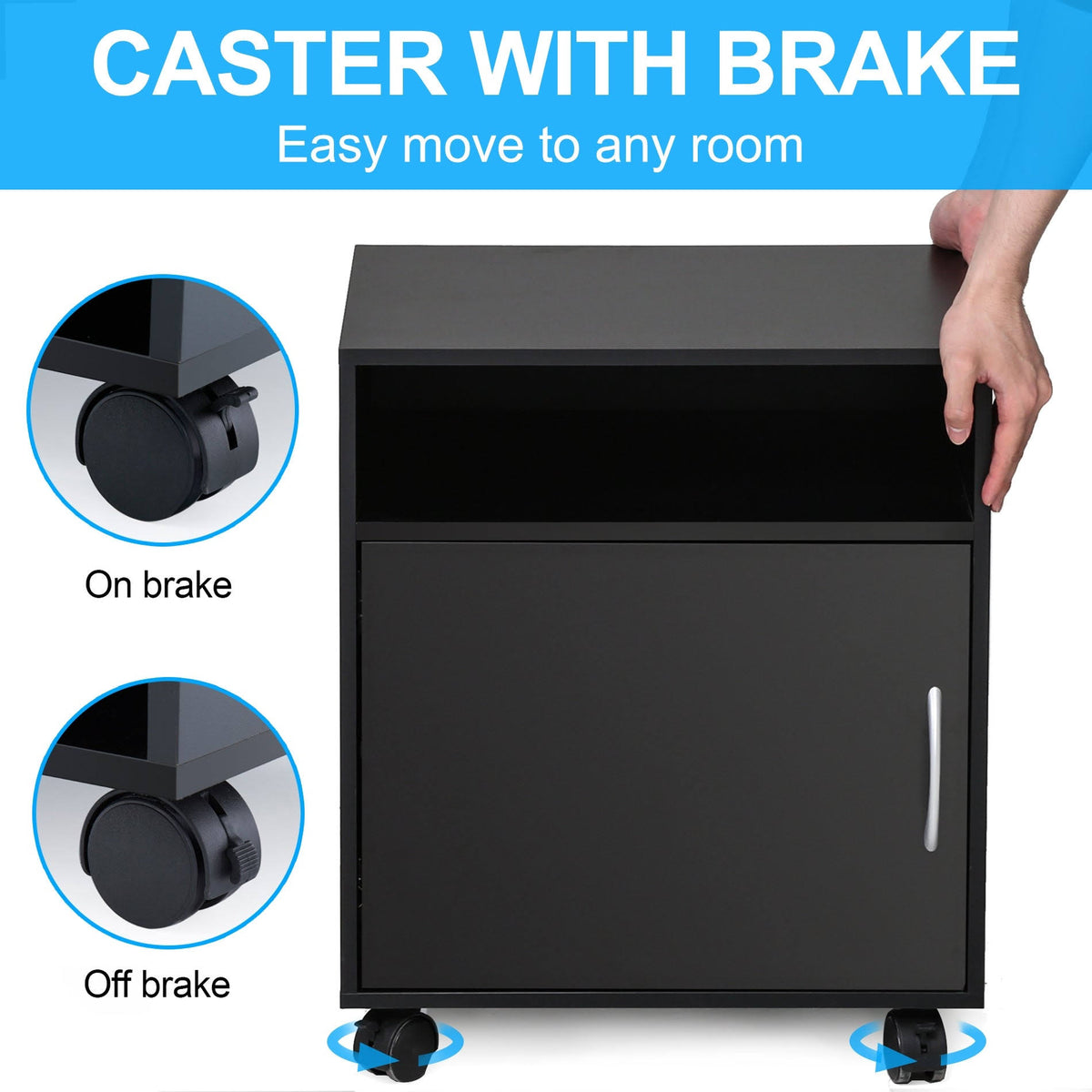 Black Wood Printer Stand File Cabinet on Wheels D1019