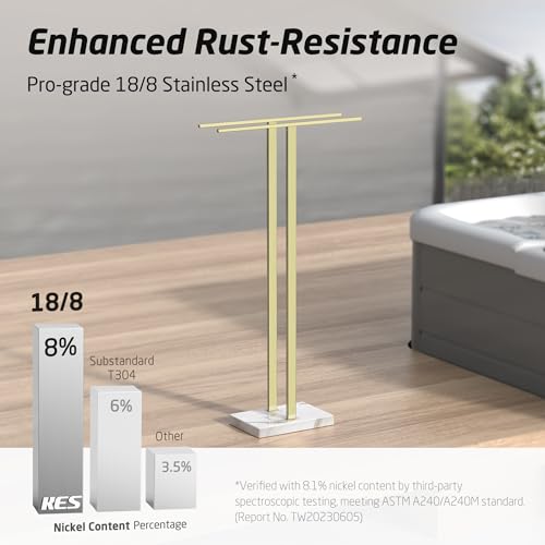 2-Tier Stainless Steel Towel Rack Stand with Marble Base Z460