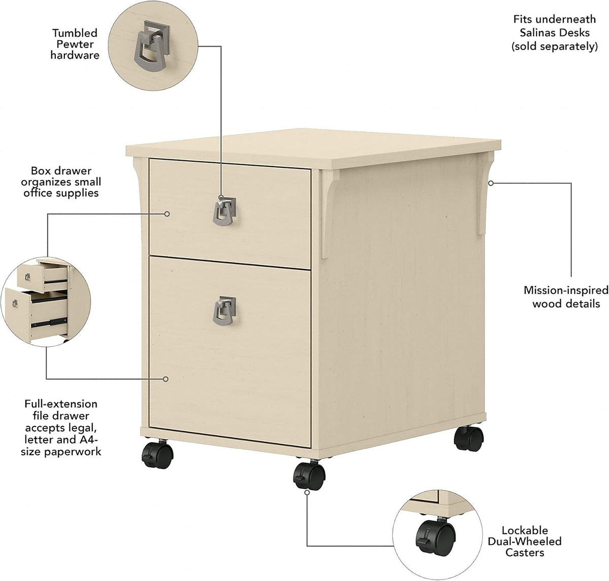 Antique White 2 Drawer Mobile File Cabinet E921