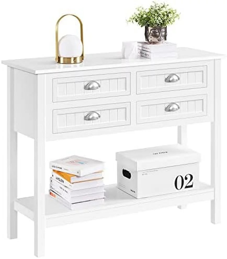 White 4 Drawer 2 Tier Console Table F14727