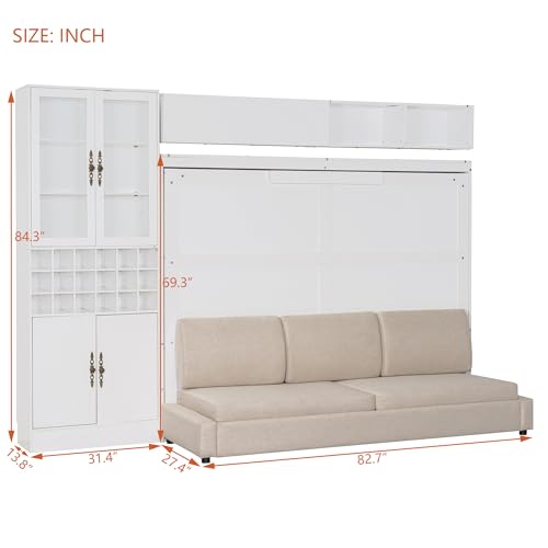Grey Queen Size Murphy Bed with Sofa and Shelves T859
