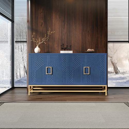 Navy Wooden Accent Storage Cabinet with 4 Doors and Adjustable Shelves G89905