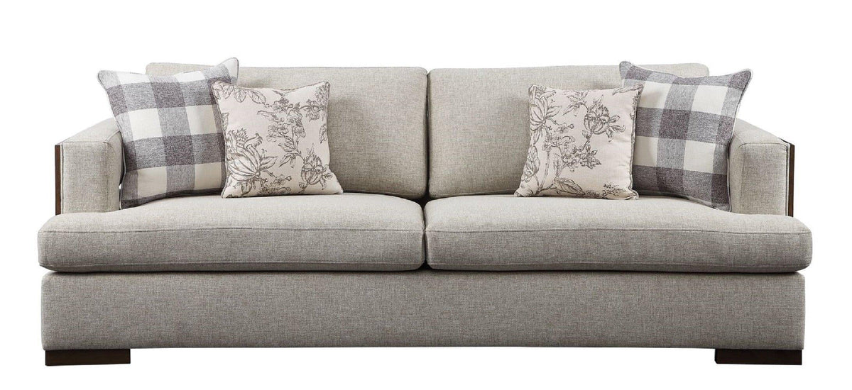 Beige Fabric & Walnut Sofa Loveseat Chair 3pcs D1787