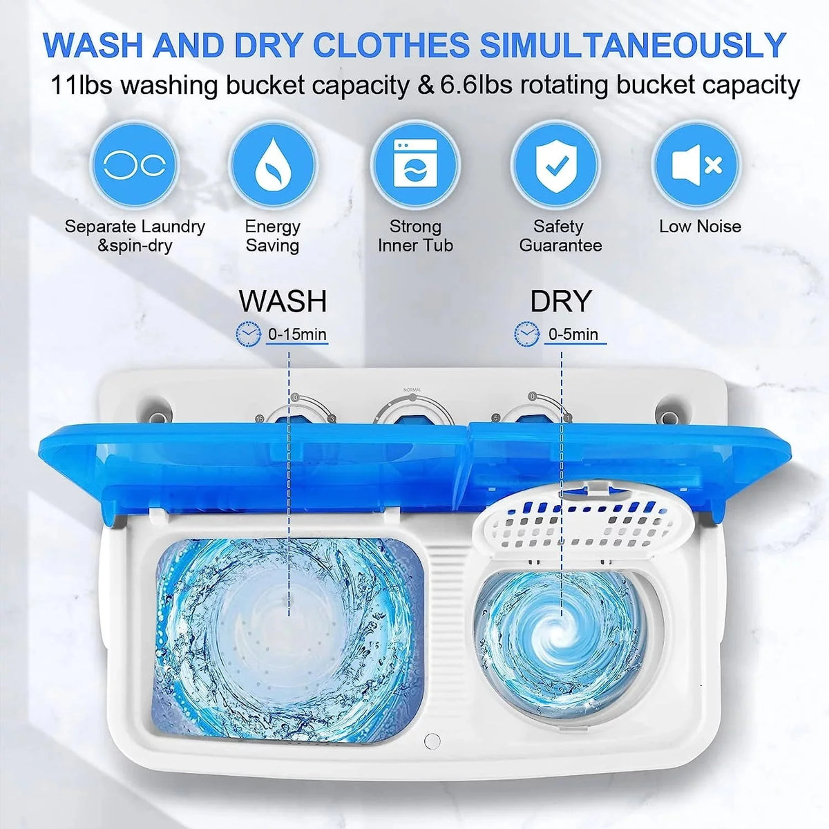 11lbs Washer & 6.6lbs Spin Dryer Combo Washing Machine L1208