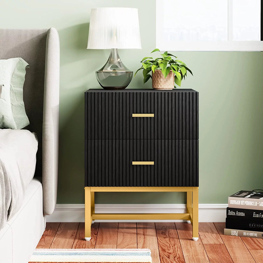 2-Drawer Wood Metal Nightstand S966